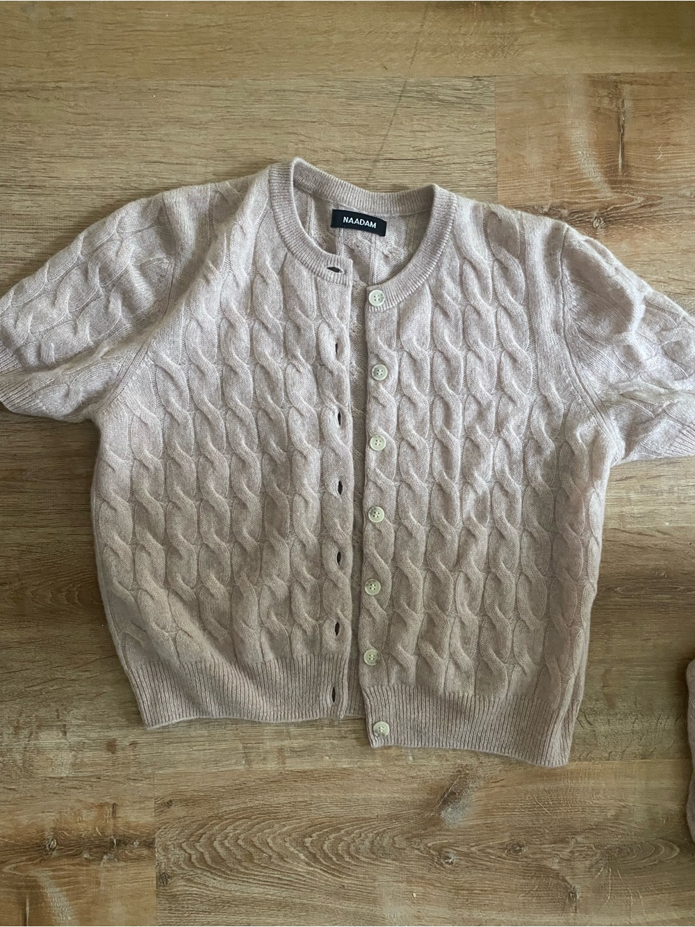 NAADAM cashmere Short-Sleeve Cable Knit Cardigan and Tank set in Blush